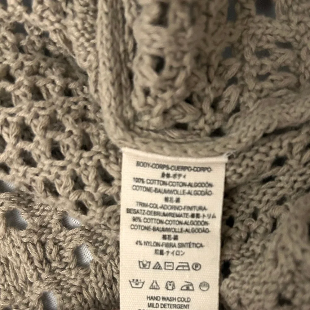 Free People Sweater Womens XS Taupe Yellow Home Run Crochet Knit Boho Open Weave